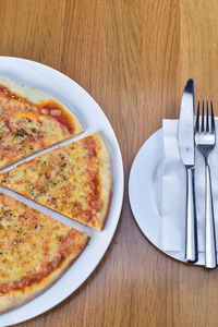 High angle view of food in plate on table
