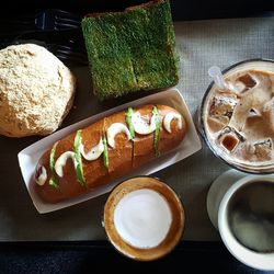 High angle view of breakfast on table