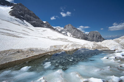 Scenic view of snowcapped mountains against sky