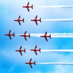 Low angle view of airshow in sky