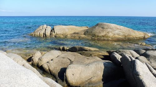 Scenic view of sea against clear sky