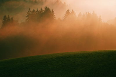 Scenic view of field against sky during sunset