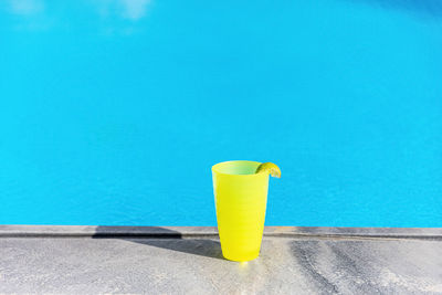 Close-up of drink on blue background