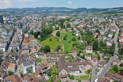 High angle view of townscape
