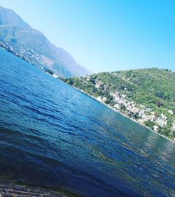 Scenic view of sea against clear blue sky