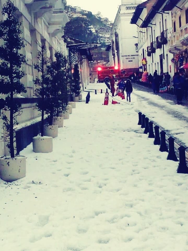 SNOW COVERED STREET AMIDST BUILDINGS IN CITY DURING WINTER
