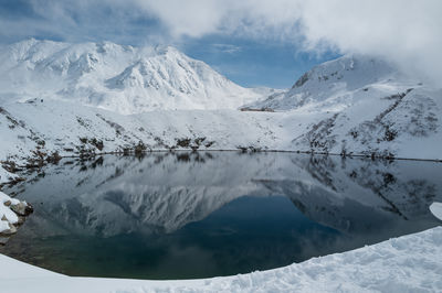 Scenic view of snowcapped mountains against sky