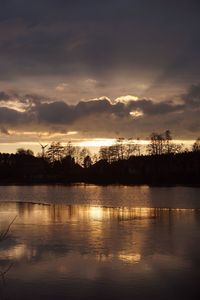 Scenic view of lake against sky during sunset