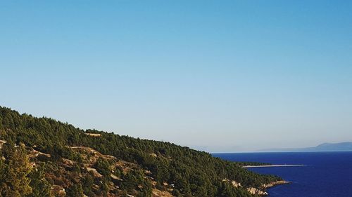 Scenic view of sea against clear blue sky