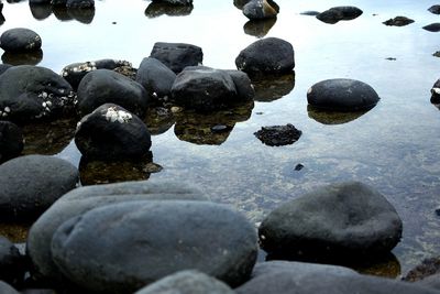 Close-up of pebbles in sea