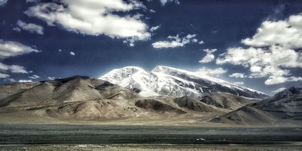 Scenic view of snowcapped mountains against sky