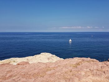 Scenic view of sea against blue sky