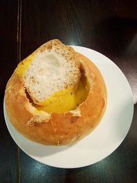 Close-up of bread in plate on table