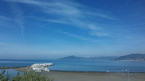 Scenic view of sea against blue sky