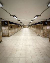 Empty illuminated walkway in building