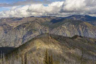 Dramatic clouds over jagged mountain peaks