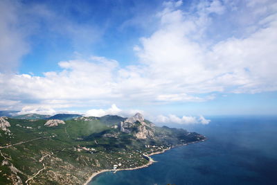 Scenic view of sea against cloudy sky