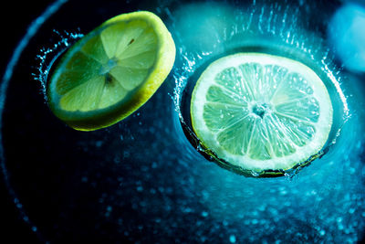 Close-up of lemon slice in water