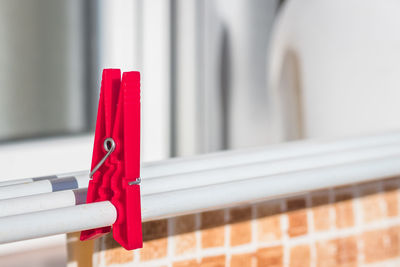 Close-up of red telephone booth