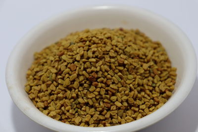 High angle view of pasta in bowl on table