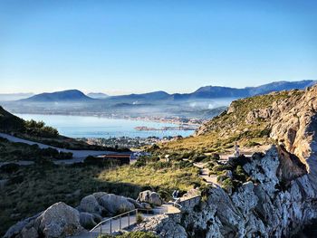 Scenic view of lake against clear sky