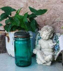 Close-up of plants in jar