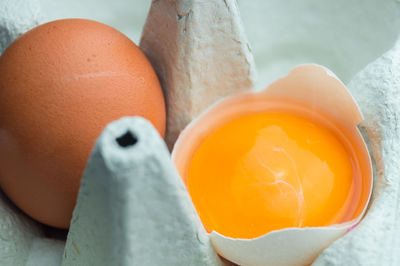 Close-up of egg on carton