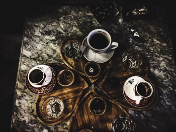 High angle view of drink on table