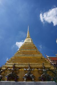 Low angle view of temple building against sky