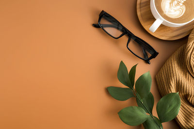 Directly above shot of coffee cup on table