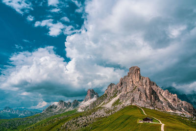 Panoramic view of nuvolau mountain in the dolomites, italy.