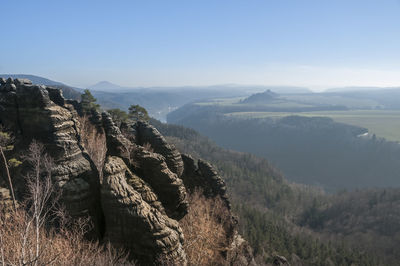 Scenic view of mountains against clear sky