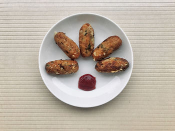 High angle view of food in plate on table