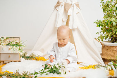 Portrait of woman with bouquet