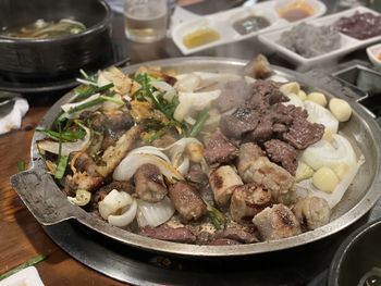 Close-up of food in plate on table