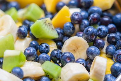 Fruit salat with kiwis, blueberries, bananas