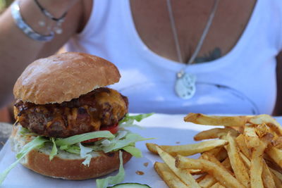 Close-up of burger on plate