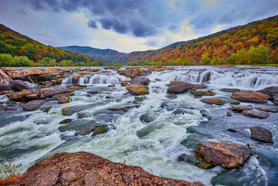 Sandstone falls in west virginia with fall colors.