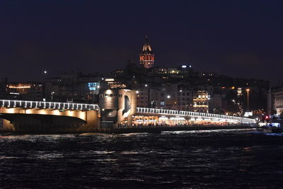 Illuminated buildings in city at night