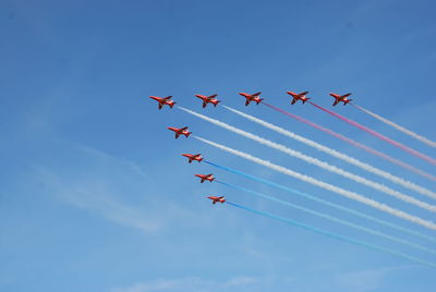 Low angle view of airplanes flying