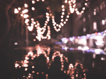 Defocused image of illuminated christmas tree at night