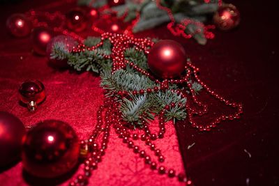 High angle view of christmas tree on table