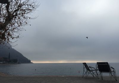 Scenic view of lake against sky on a winter morning