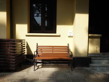 Empty bench in building