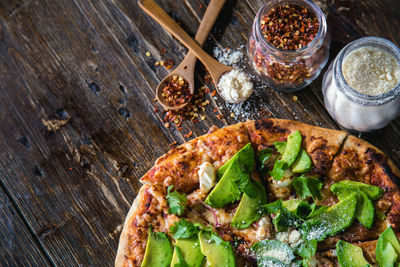 High angle view of food on table