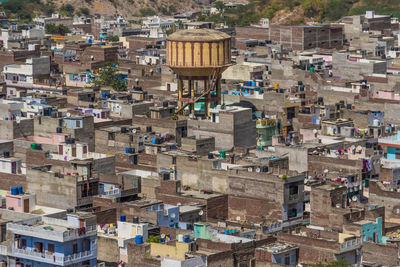 High angle view of buildings in city