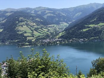 Scenic view of lake and mountains