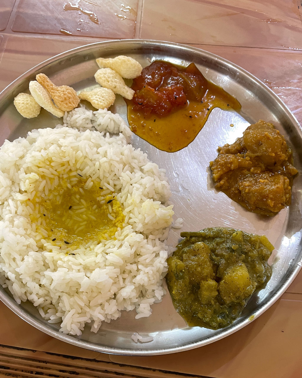 food and drink, food, curry, healthy eating, dish, rice and curry, wellbeing, freshness, cuisine, rice - food staple, vegetable, steamed rice, meal, indoors, produce, high angle view, no people, table, stew, asian food, indian food, indian cuisine, bowl, meat, still life