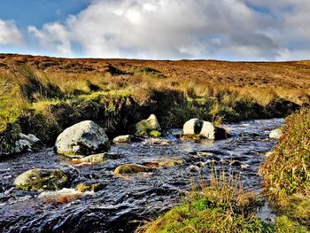 Scenic view of stream against sky