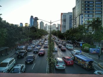 High angle view of traffic on road in city